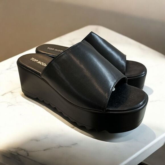 Top Moda Black platform wedge open toe sandals- like new! Size 8.5 - Picture 1 of 6